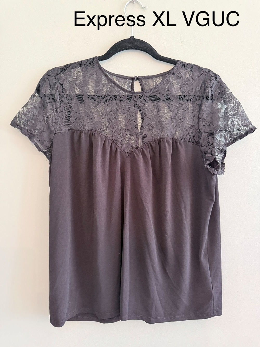 Express Lace Yoke Short Sleeve Top - Black